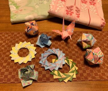 Assorted origami ornaments and folded yukata at Appikogen Mori no Hotel, Iwate Tōhoku