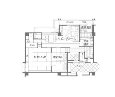 Floor plan showing tatami room, western room, living area and entrance at Arima Hot Spring Ryokan Hanamusubi, Hyōgo