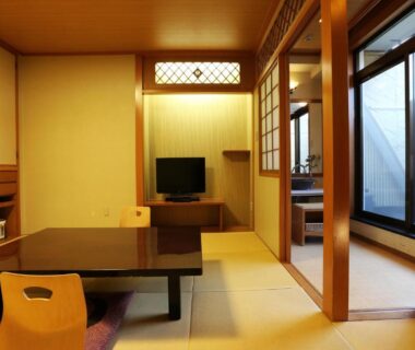 Tatami room with low table and shoji screens at Arima Royal Hotel in Hyōgo Kansai Japan