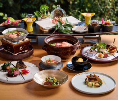 Assorted small Japanese dishes and lacquerware at Atami Izusan Karaku, Shizuoka, Chūbu, Japan