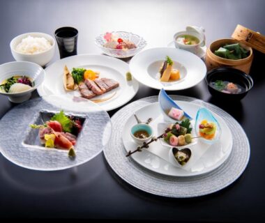 Traditional multi-dish Japanese meal at Aura Tachibana, Kanagawa, Japan