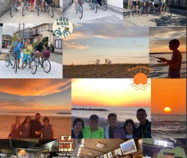 Group cycling, beach sunset and shared dining at B&B MIKAWA, Kanazawa Fish Harbour, Ishikawa Japan