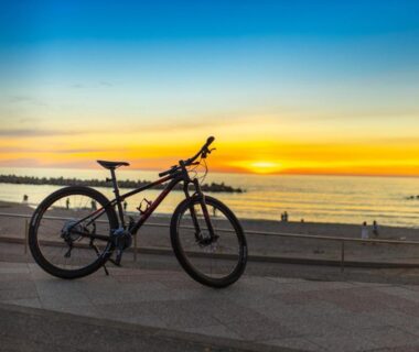 Bicycle on seaside promenade at sunset near B&B MIKAWA, Kanazawa, Ishikawa