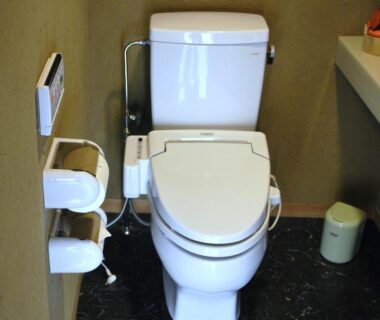 Bidet toilet with control panel in Bettei Senjyuan bathroom, Gunma Kantō