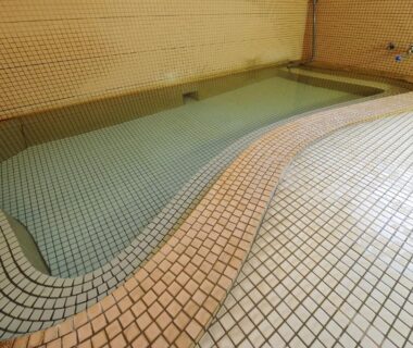 Indoor tiled onsen bath at Dai Onsen Matsudaya Ryokan in Iwate, Tōhoku