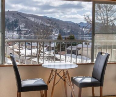 Chairs and table on tatami by balcony at Elan Hotel Lake Nojiri, Nagano, Chūbu