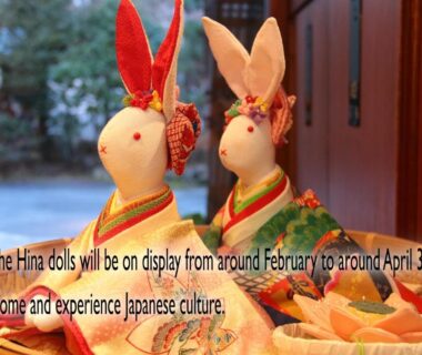 Hina rabbit dolls in kimono on display at Ena Totaro, Gifu, Chūbu, Japan