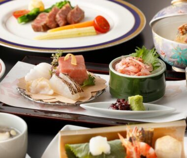 Assorted Japanese small plates and sashimi at Gora Kansuiro, Kanagawa ryokan