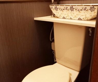 Toilet with decorative sink mounted on the tank at HOTEL HOUSE LEE Tokyo