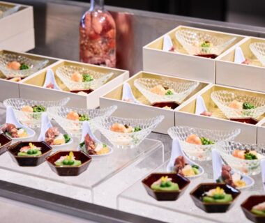 Assorted plated appetizers arranged in serving boxes at Hakone Ashinoko Hanaori Kanagawa