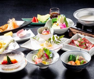 Assorted Japanese multi-course dishes with sashimi and hot pot at Hakone Yunohana Prince Hotel, Kanagawa, Japan