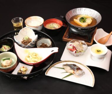 Assortment of traditional Japanese small dishes at Hakone Yuyado Zen, Kanagawa