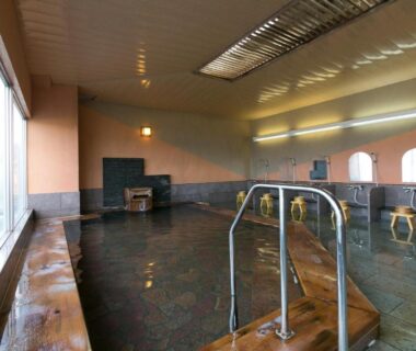 Spacious indoor bathing pool with handrail and tiled surround at Hana Irodori no Yado Kayuu in Wakayama