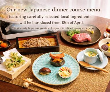 Assorted Japanese dinner course on low table at Hatago Nagomi in Tochigi