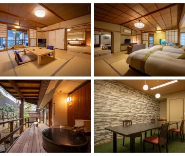 Tatami seating and Western beds at Hohoemino Kuyufu Tsuruya in Yamagata, Tōhoku