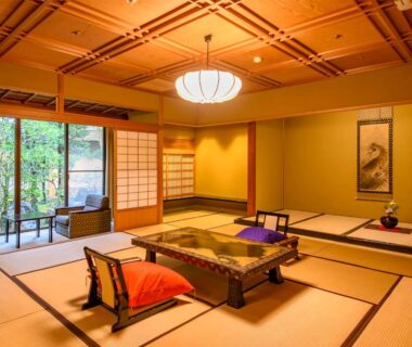 Tatami room with low table and shoji screens at Hoshi Ryokan, Chūbu Ishikawa