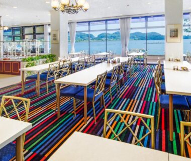 Dining area at Hotel Green Plaza Hamanako with lake view in Shizuoka
