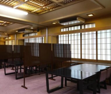Partitioned dining area with shoji screens at Hotel Umenoyu, Nagano, Chūbu, Japan