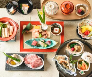 Traditional multi-course Japanese meal served at Hotel Wakamizu in Hyōgo, Kansai