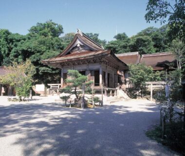 Traditional wooden building and gravel courtyard at Hotel Wellness Notoji in Ishikawa, Chūbu, Japan