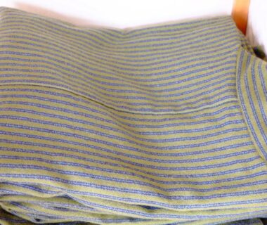 Folded striped futon cover at Ichifujiso ryokan, Chūbu Yamanashi