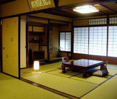 Traditional tatami room with low table and shoji screens at Inn Kawashima Kyoto Kansai
