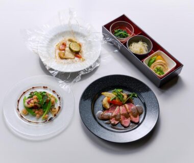 Plated Japanese multi-course dishes with lacquer tray at Ishinoyu Lodge Nagano Chūbu Japan