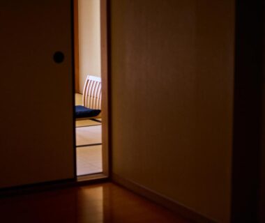 Dim hallway leading to tatami room through a sliding door at Ito Yukitei, Shizuoka, Chūbu