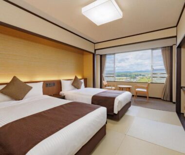Tatami room with twin beds at KAMENOI HOTEL Ichinoseki, Iwate, Tōhoku, Japan