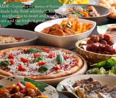 Assorted breakfast dishes and salads at KAMENOI HOTEL Kii-Tanabe, Wakayama, Kansai, Japan