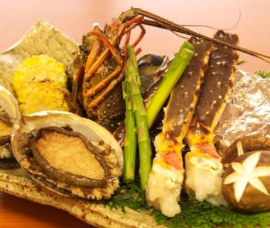 Assorted grilled seafood with abalone, crab and lobster at Kagetsutei, Shizuoka