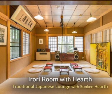 Irori room with sunken hearth and tatami seating at Kazeya, Gifu, Chūbu, Japan