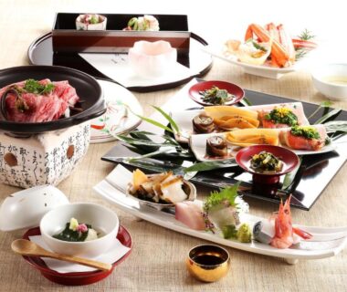Assorted multi-course Japanese dishes with tabletop grill at Kinosaki Onsen Nishimuraya Hotel Shogetsutei, Hyōgo