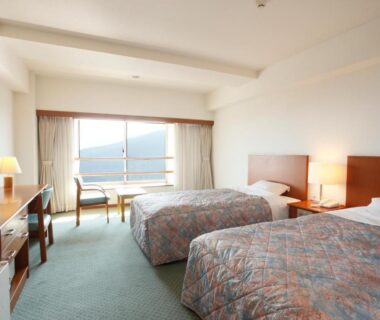 Western-style twin room with balcony seating, Kyukamura Iwate-Amiharionsen, Iwate Tōhoku