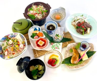 Assorted Japanese small plates and soup at Lake Side Nikko Hotel in Tochigi, Kantō, Japan