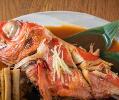 Whole simmered fish in brown broth with ginger and bamboo shoots, LiVEMAX RESORT Hakone Sengokuhara, Kanagawa Japan