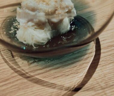 Creamy Japanese dessert in glass bowl served at Misenkan ryokan in Nara