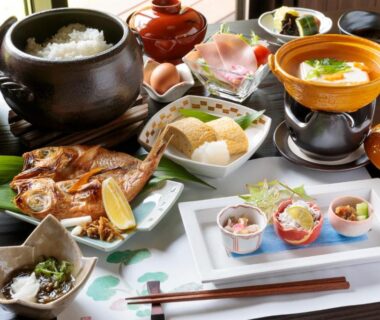 Assorted multi-dish Japanese meal at Natural Hot Spring Inn Choseian, Wakayama