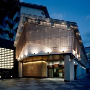 Illuminated Notoya entrance and facade at dusk in Ishikawa, Japan