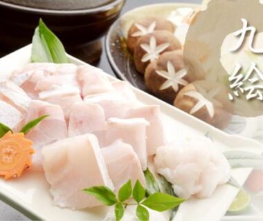 Thinly sliced white fish with garnishes at Owase Seaside View in Mie, Kansai