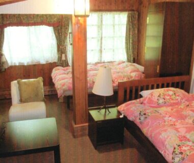 Traditional tatami room with futon at Pension Hakuba 70, Nagano, Chūbu Japan