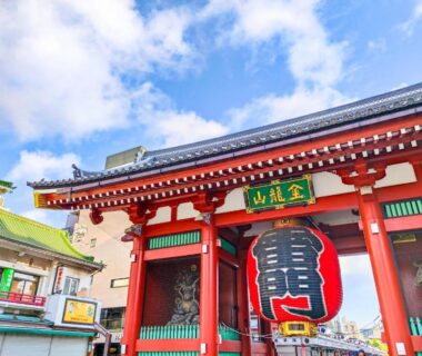 Kaminarimon gate near Ryokan Asakusa Shigetsu in Tokyo Japan
