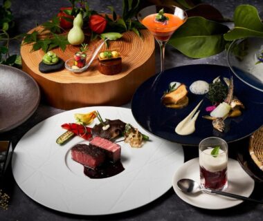 Assorted elegant small plates and dessert in a ryokan dining presentation at Sanso Amanosato Wakayama