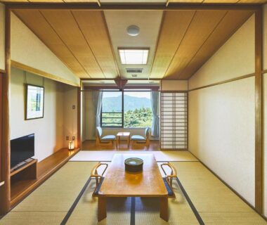 Tatami room with low table and shoji screens at Shiki Resort Hakone Style in Kanagawa