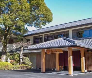 Wooden entrance and tiled roof at Shimoda Central Hotel, Shizuoka, Chūbu