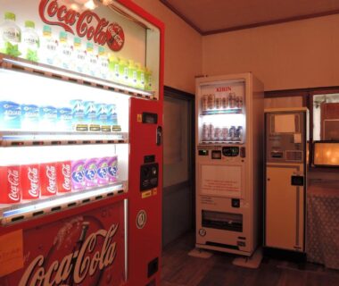 Indoor Coca-Cola and beverage vending machines at Shintaku Sanso Nagano ryokan