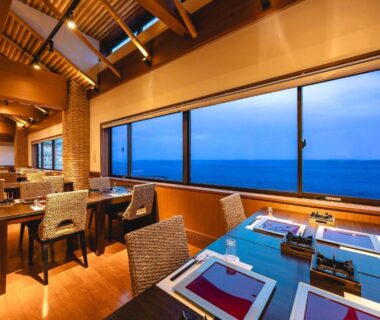 Dining area with ocean view at Shinyu no Yado SAZANA in Shizuoka