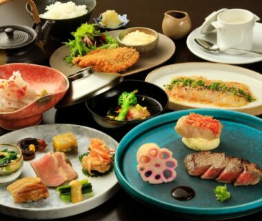 Assorted plated Japanese multi-course meal at Soratoniwa Atami Izusan, Shizuoka, Chūbu