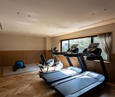 Treadmills and exercise bike in fitness room at THE HIRAMATSU HOTELS & RESORTS SENGOKUHARA HAKONE, Kanagawa Japan
