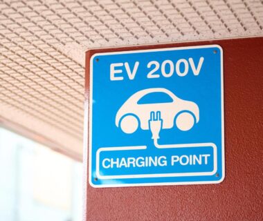 Blue EV 200V charging sign at Tabist Hotel Seishokan, Shizuoka, Chūbu, Japan